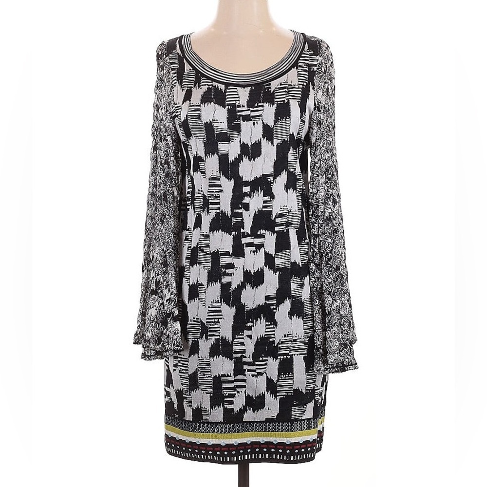 Missoni Graphic Knit Dress with Bell Sleeves and Elastic Hem